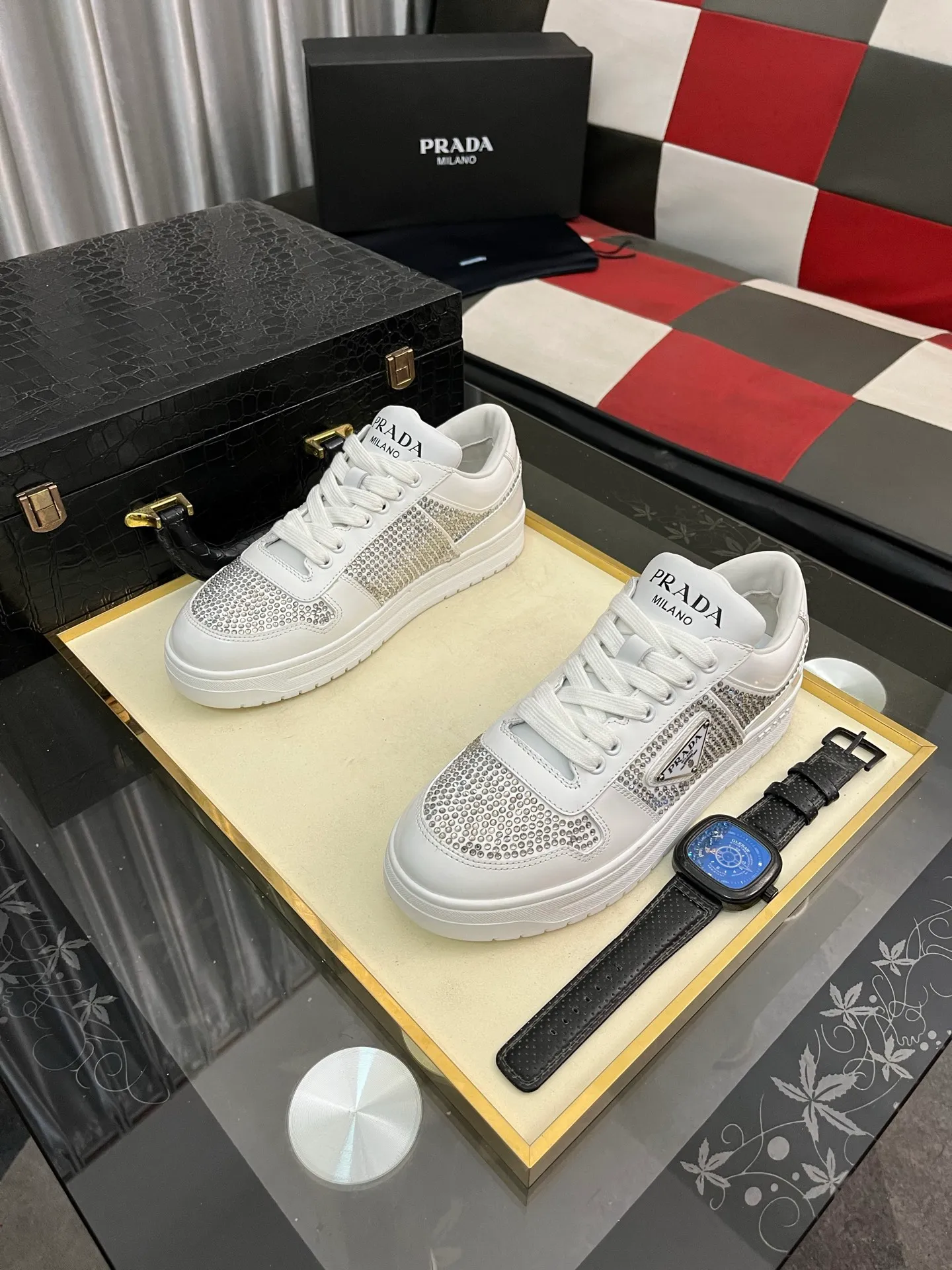 Men's shoes 💰680⌚️⌚️【PRADA】Prada - high-end quality original order 🔍🔍🔍casual sports shoes - Upper: 🔝 Nappa calfskin, perforated calfskin, shoe body sewn brand metal fasteners, tongue screen-printed high frequency brand logo - Lining: water-dyed cowhide - Outsole: ultra-light TPU foam rubber; two-color molded outsole -Ultra-high quality control and fine workmanship: outstanding (high-end, extravagance, class) -Size: 38-44 (45, can be customized)